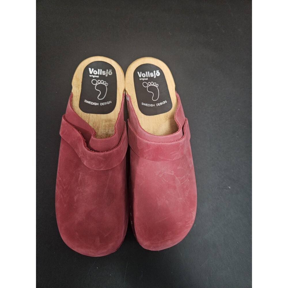 Vollsjo Clogs Womens Size 8 Pink Suede Slip On Wood Sole Comfort Casual